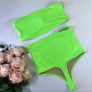 Neon green high waist thong swimsuit